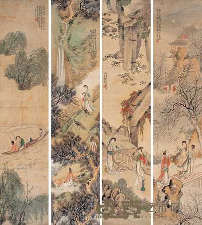 包栋 1857年作 仕女图 四屏 115.5×25.5cm×4